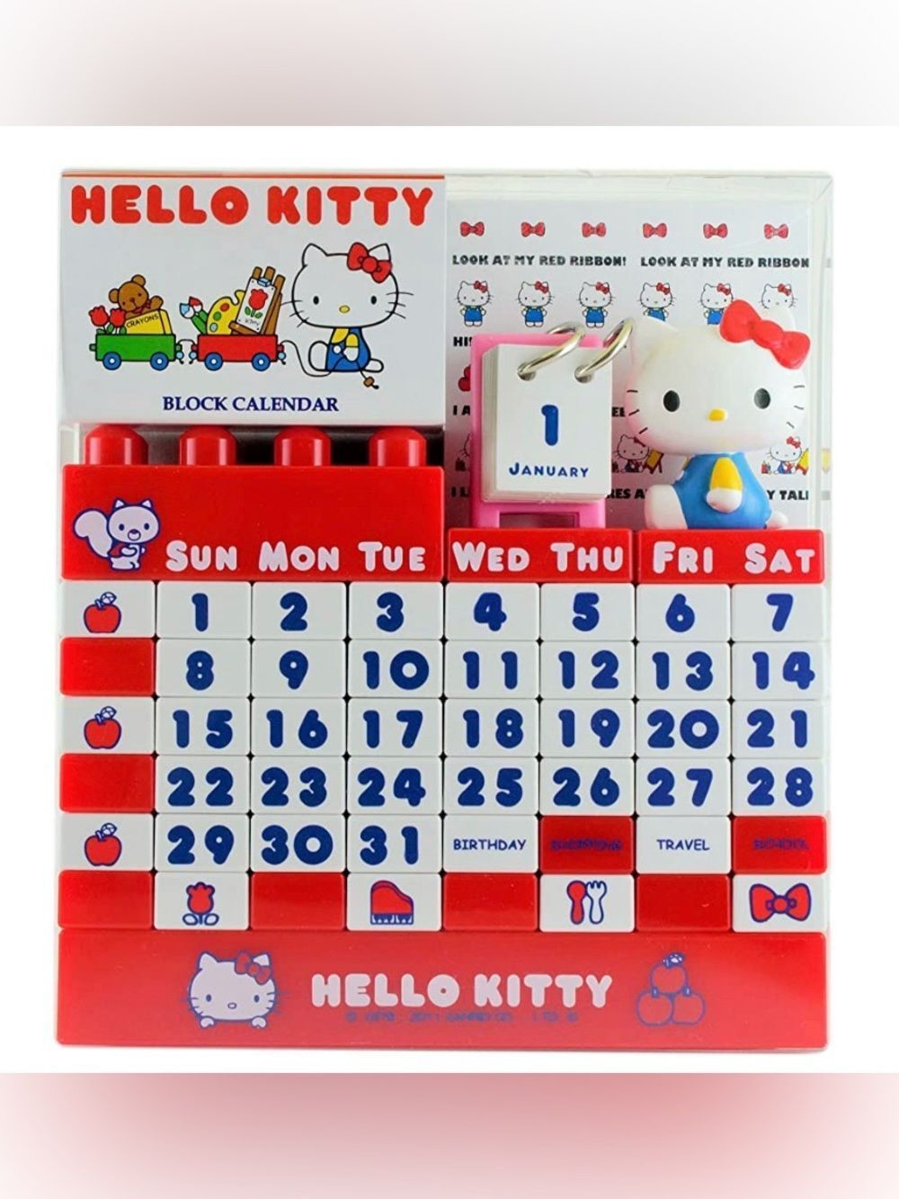 Sanrio Hello Kitty Red Perpetual Block Desk Calendar NEW